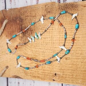 Vintage Turquoise and Orange Beaded Necklace